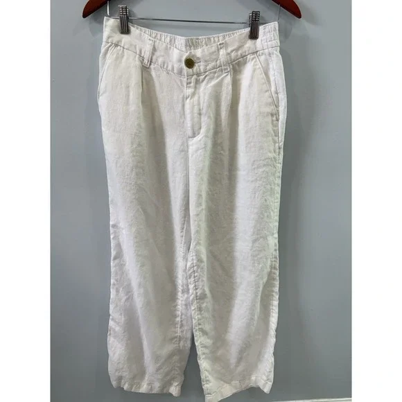Lands End 100% Linen Pants 6 Petite White Lightweight Summer Casual Pockets EUC - Picture 4 of 10